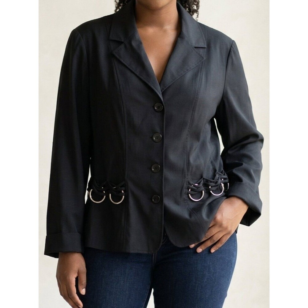 Courtenay Vintage Whimsigoth Metal Ring Belt Black Blazer Plus Size 16